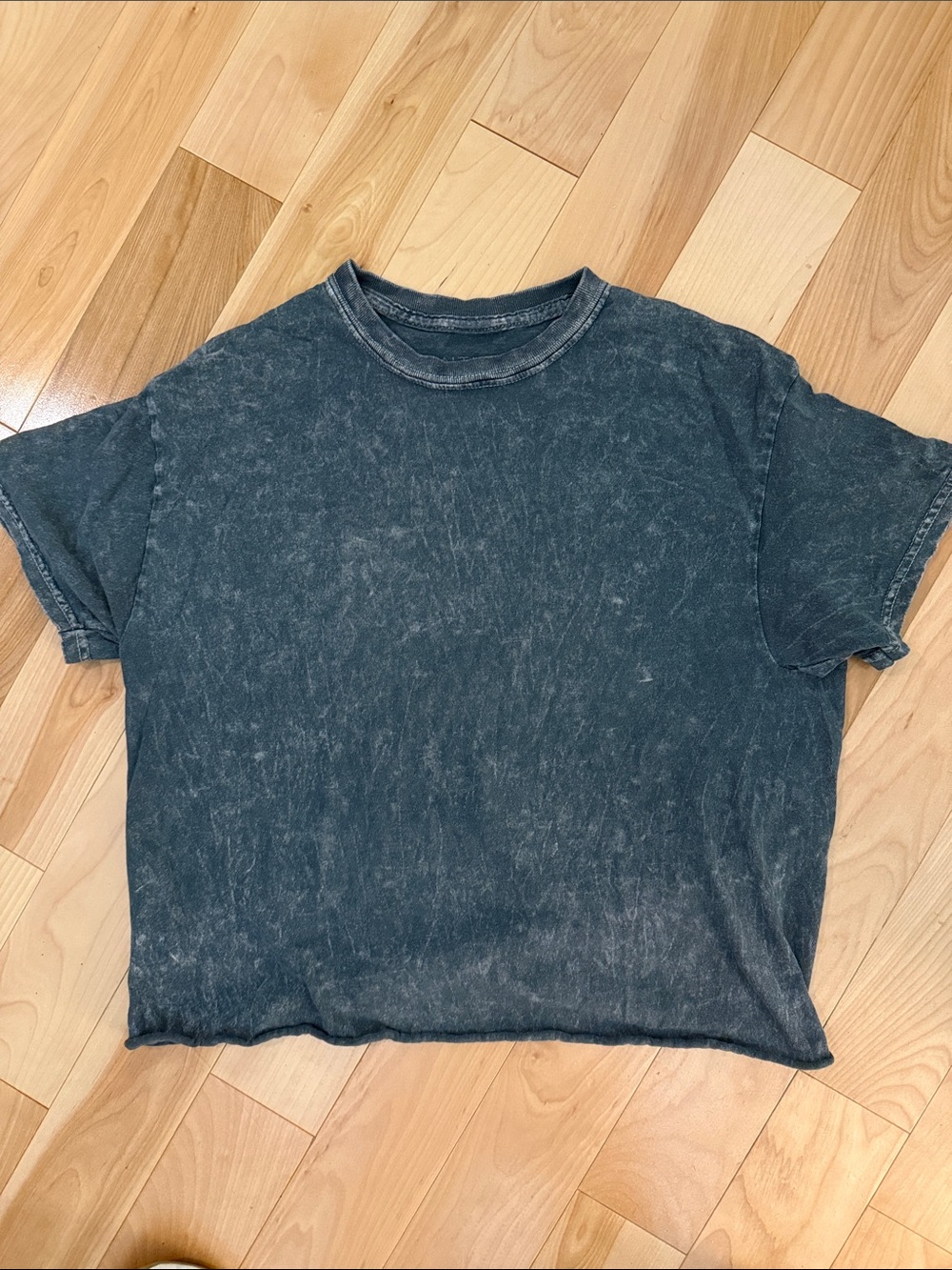 Ladies Washed Black Cropped T-Shirt S